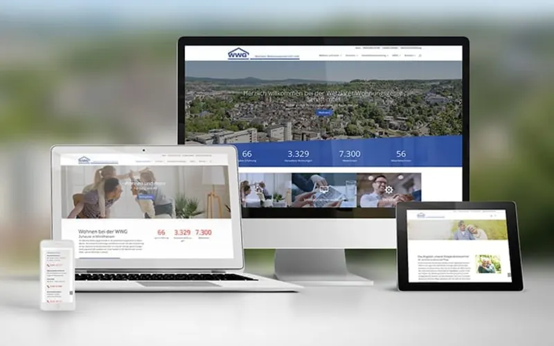 Die Webseite der WWG Wetzlar auf Notebook, Tablet und Smartphone